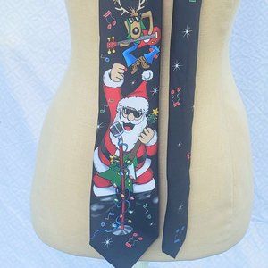 Rocking out Santa and Reindeer tie Polyester Black Tie Tales